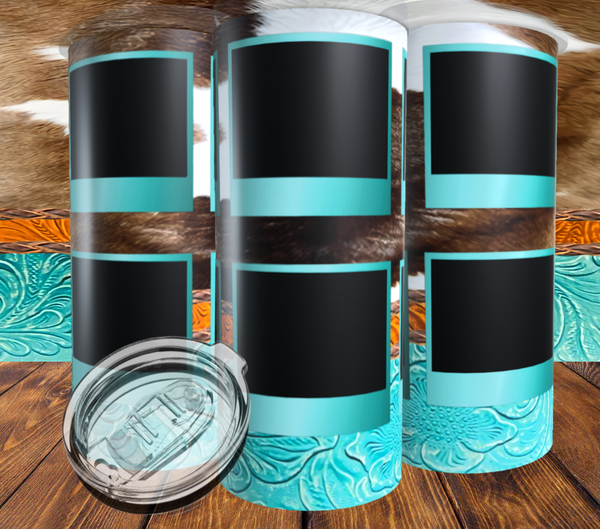 6 Photo Cowhide Turquoise Leather Tumbler
